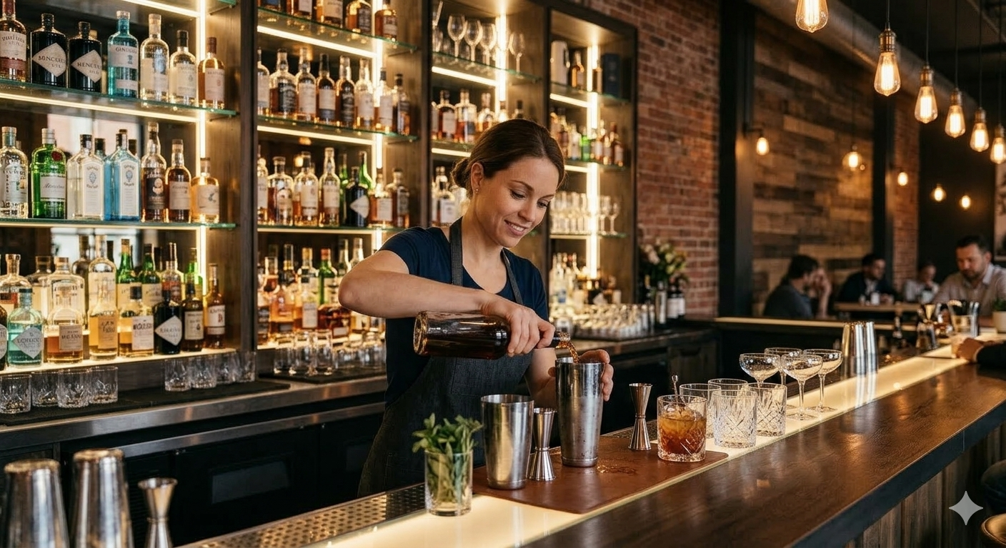 Bartender mixing drinks
