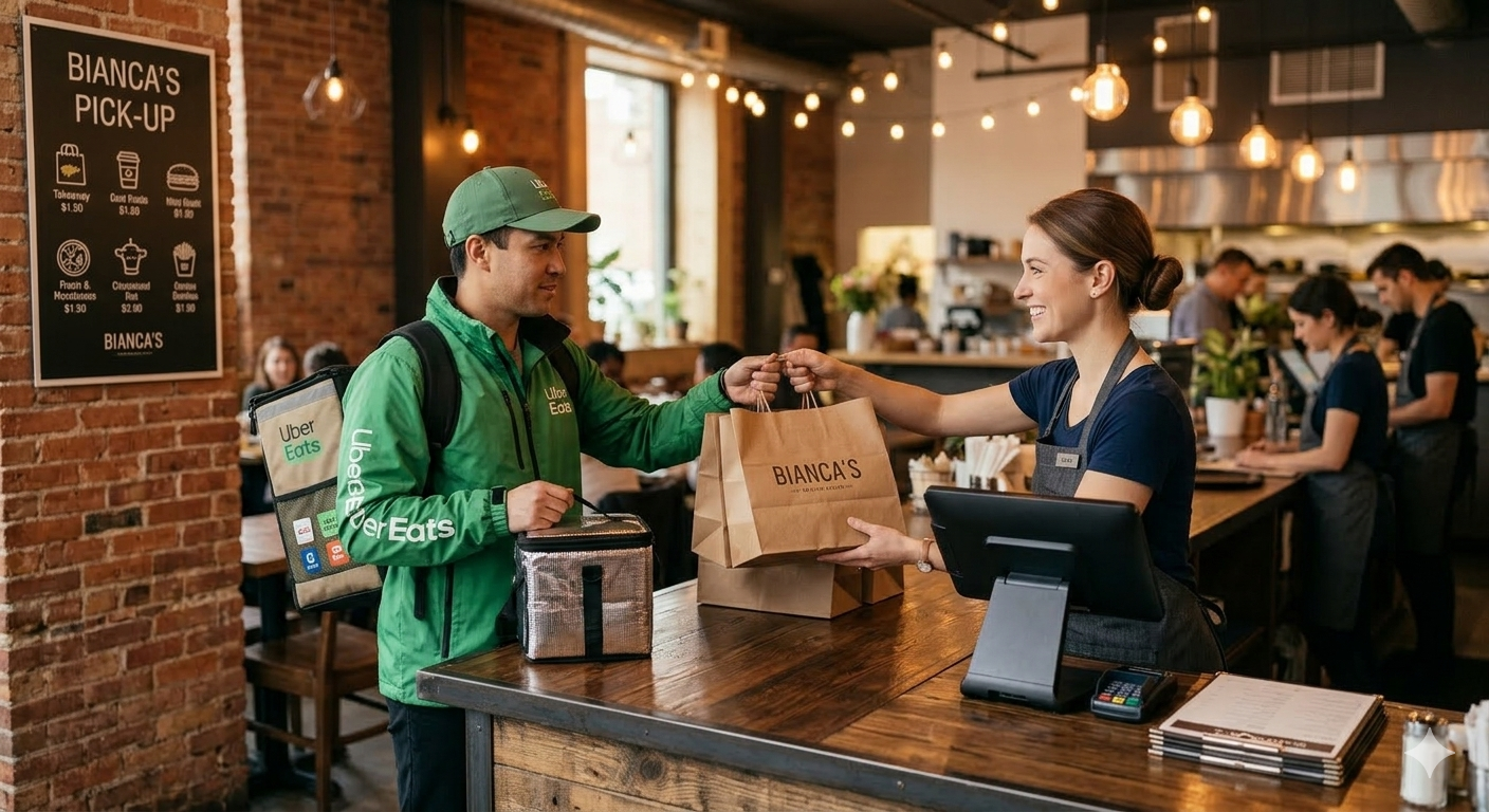 Takeaway counter with staff