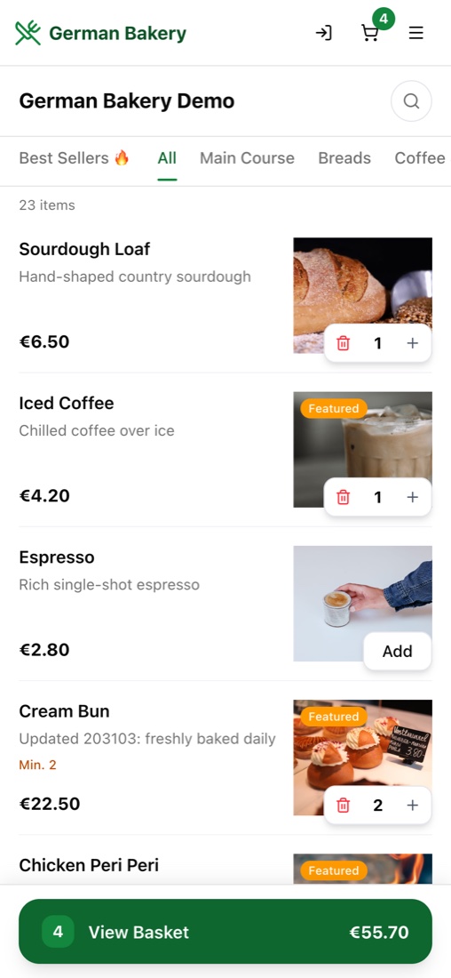 Guest browsing the branded menu on a phone